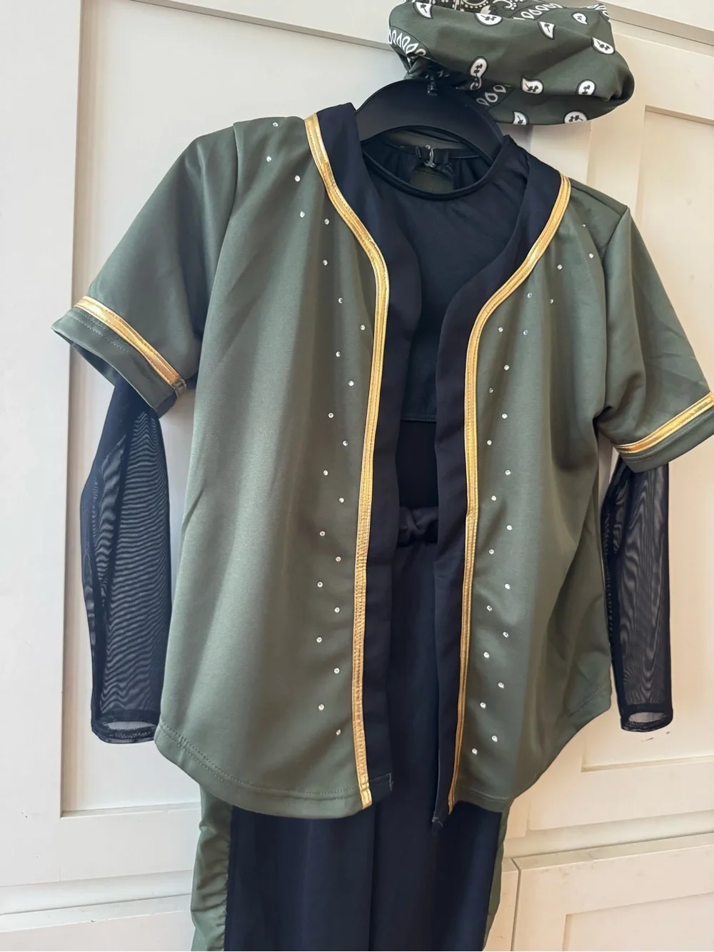 Weissman Olive & Black Hip-Hop Dance Costume with Gold Trim